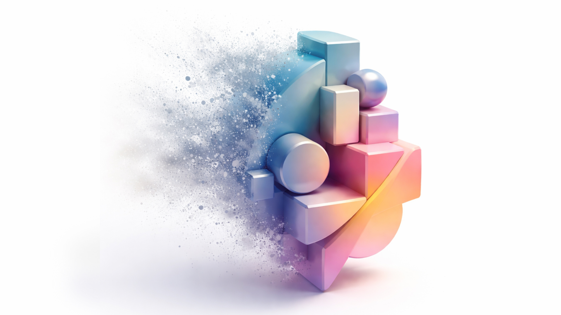 AIで作成した、ノイズの霧から抽象形が形作られているイメージの画像